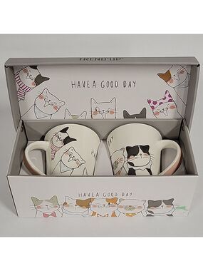 Trend Up Set of (2) Cat Themed Mugs In Cat Themed Box, Have a Good Day, France